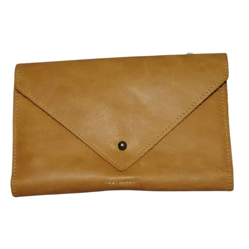 Brown Genuine Leather Credit Card Checkbook Wallet Fold Over Flap New With Tags